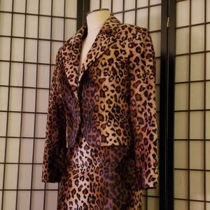 Leopard Velour Ladies Skirt Suit